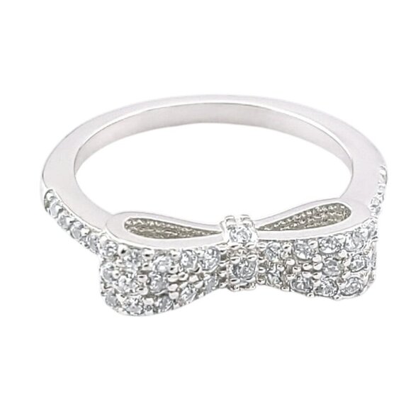 NWT Fashion Women's 925 Sterling Silver Clear Stone CZ Bow Tie Ring - Picture 5 of 6